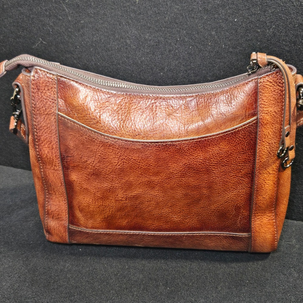 ISWEE Cognac Brown Pebbled Leather Shoulder Bag Hobo Handbag Gunmetal Hardware